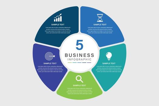 infographic label design with circle infographic template design and 5 options or steps. Can be used for process diagram, presentations, workflow layout, banner, flow chart vector