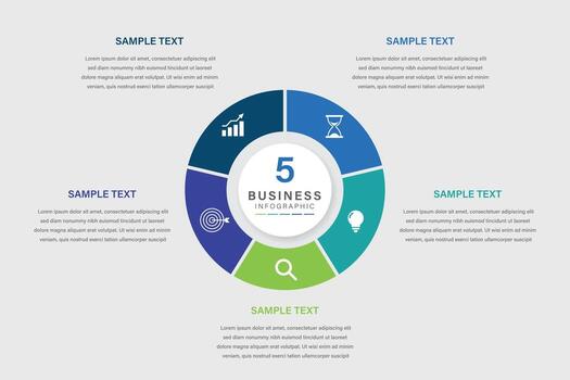 infographic label design with circle infographic template design and 5 options or steps. Can be used for process diagram, presentations, workflow layout, banner, flow chart. vector