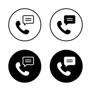 llamada y habla burbuja icono en negro círculo. hablar símbolo con teléfono y charlar. apoyo línea directa concepto vector