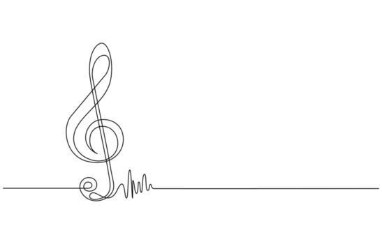 Simple continuous line drawing of a treble clef, symbolizing music vector