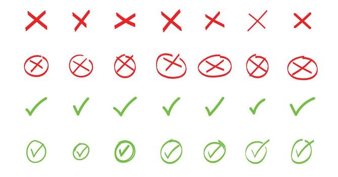 Hand drawn marker cross box x check mark checkbox v list vector