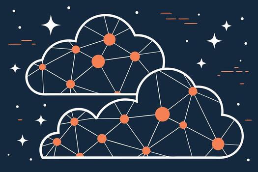 Networked Clouds with Orange Nodes and Stars connection vector