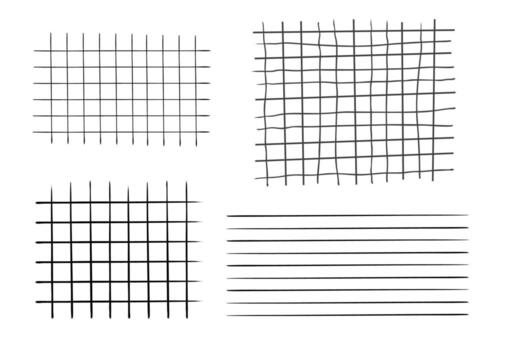 Graph crayon drawn textured set square grid for note, geometric line texture. Collection Crayon or pencil stripes, dots for bullet journal pages. vector