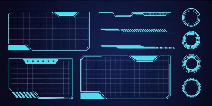 Hud frames futuristic ui frame, line abstract interface menu. Tech cyberspace border sci fi design element. Set modern board dashboard panel, gui. vector