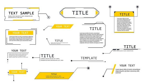 Text box futuristic frame, title callout tech hud border menu, modern line interface board. Set game elements, web design template for text, banner. vector