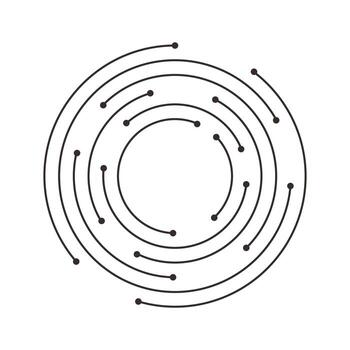 Circuit board circle line dots connection. Motherboard electronic technology data, electrical board, cpu. Programming science, computer system elements vector