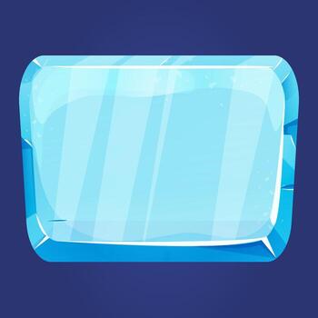 Ice button, frozen frame, level menu in cartoon style isolated white background. Glass shiny panel, game ui element. vector