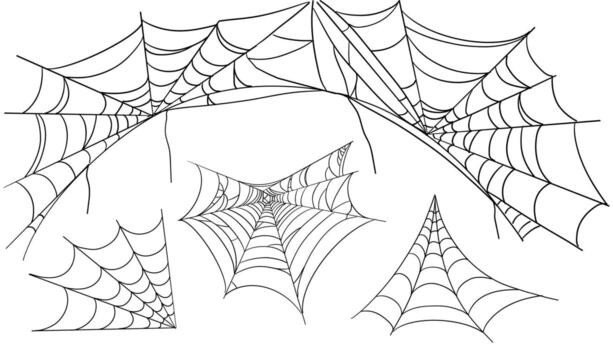 Spider web corner line border, gothic scary hanging net frame. Simple spooky halloween decoration. Cobweb spider trap. vector