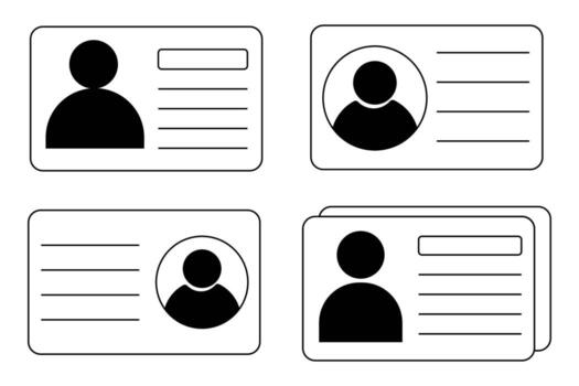 Id card set identification badge simple icon. Driver license, verify document. Biometric membership passport. Flat card information. vector