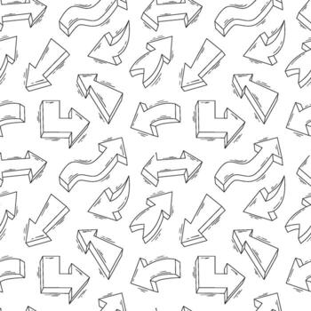 Seamless pattern with volumetric arrows in different directions with a moving effect on a white background vector