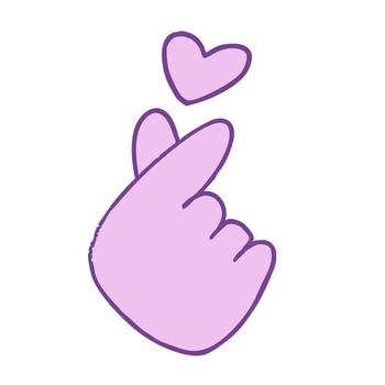mano gesto creando un corazón símbolo en púrpura color demostración afecto y positividad en un juguetón estilo vector