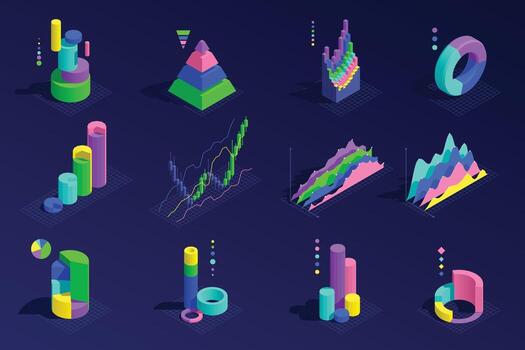 Colorful 3D graphs and charts vector