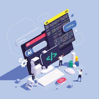 AI coding tools and programming illustration vector