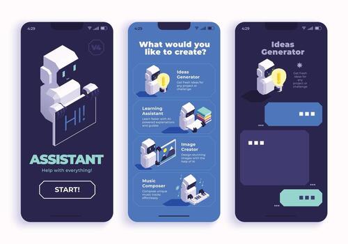 Creative AI assistant app interface vector