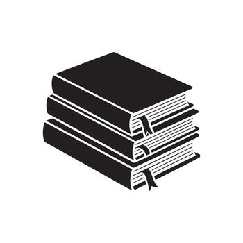 Stack of three black books with white page edges and ribbon bookmarks reading knowledge vector