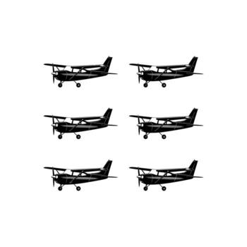 Six black silhouette small airplanes arranged in two columns and three rows aircraft aviation vector