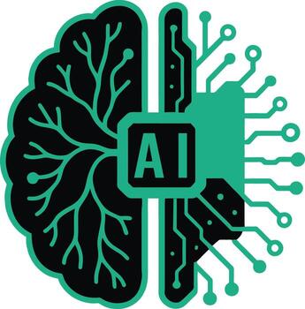 Artificial Intelligence Duality, Illustration of Biological Brain vs Circuit Board Technology Showing Machine Learning and Cognitive Integration vector