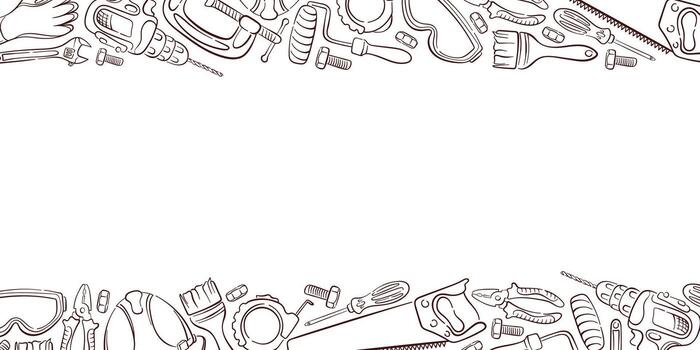Border frame of repair tool in line art style with space for your text. Perfect for banner website, flyers, repair service or workshop design. vector