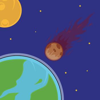 comet will fall to earth illustration template graphic design . outer space exploration with stars and moon for astronomy and science technology idea with backgrounds in flat style vector