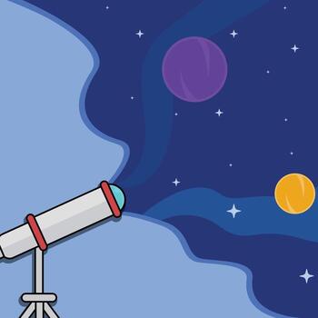 Astronomical telescope looks into space illustration template icon graphic design. aerospace sign or symbol for astronomy and science technology idea with backgrounds in flat style vector