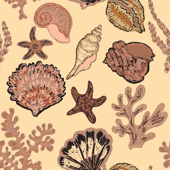 seamless pattern. with sea shells and corals vector