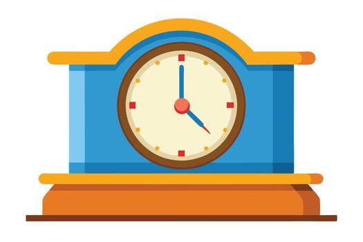 Charming Blue and Orange Mantel Clock Showing the Time in a Cheerful and Retro Style Setting vector