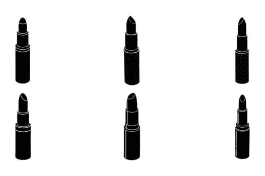 Six Stylish Black Lipstick Icons A Simple, Elegant Set of Makeup Graphics for Websites and Design Projects vector