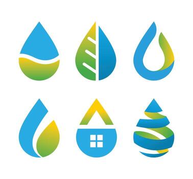 conjunto de eco agua soltar degradado icono conjunto recopilación, soltar agua símbolo, salvar tierra concepto, aislado elemento objetos. logo agua remolino Arte con globo verde ola hoja. plano estilo icono ilustración vector