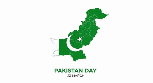 Pakistan Day map with flag elements and text on white background. photo