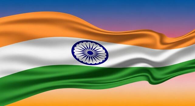 Waving Indian Flag with Ashoka Chakra on Gradient Background. photo