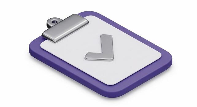 3D Render Purple Clipboard with Checkmark Icon. photo