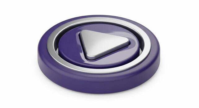 3D Rendered Play Button Icon in Purple and Silver. photo