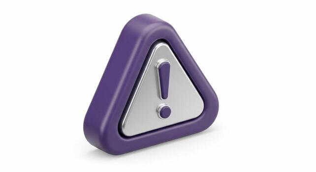 3D Rendered Purple Exclamation Mark Warning Symbol on White Background. photo