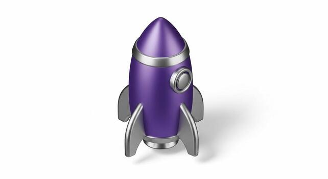 Purple and Silver 3D Rocket Model Spacecraft Icon Startup Symbol. photo