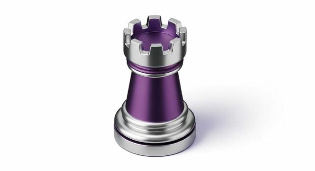 Purple and Silver Chess Rook 3D Render Isolated on White Background. photo