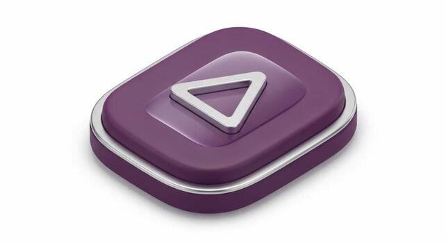 Purple Rounded Square with Silver Triangle on White Background. photo