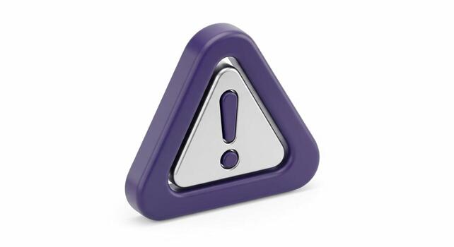 Purple Triangle Warning Sign with Exclamation Point on White Background. photo