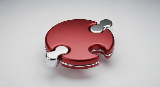 Red Metallic 3D Puzzle Piece on White Background Abstract Solution Concept. photo