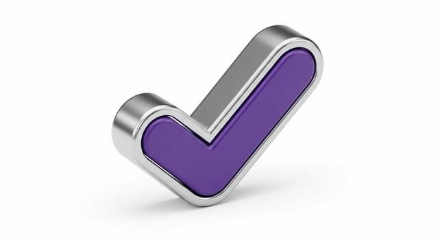 elegante 3d púrpura cheque marca con un pulcro plata metálico marco aislado en un blanco antecedentes. foto