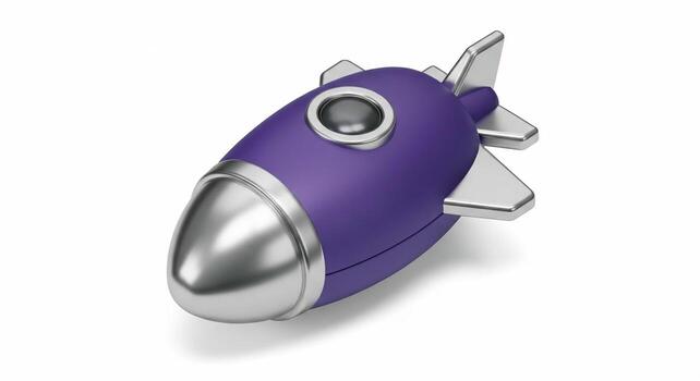 Stylized 3D Render of a Purple and Silver Rocket Icon. photo