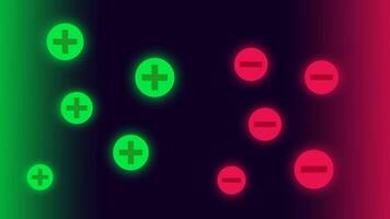 Positive and negative charges move dynamically across a dark field, demonstrating basic electric principles and atomic behavior video