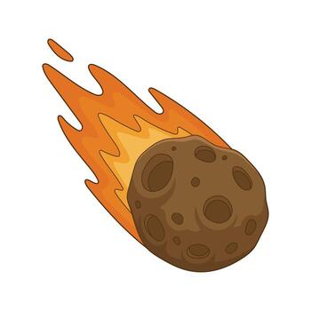 Illustration of a meteor with flames, and a line art version next to it vector