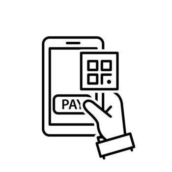 Payment icon. Payment code and e-commerce. Clicking payment code with mobile phone in hand. market, sale, buy. outline design style. vector