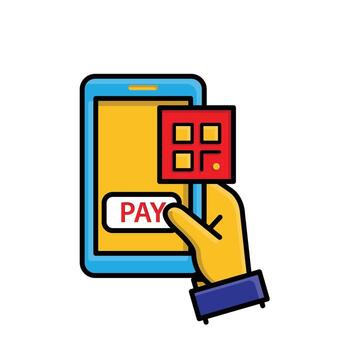 Payment icon. Payment code and e-commerce. Clicking payment code with mobile phone in hand. market, sale, buy. Isometric design style. vector