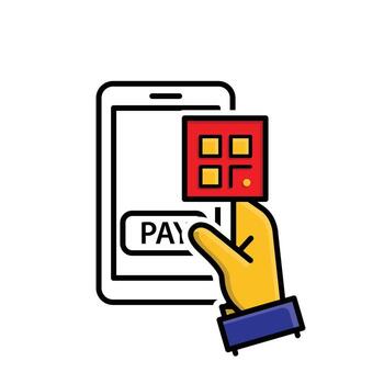 Payment icon. Payment code and e-commerce. Clicking payment code with mobile phone in hand. market, sale, buy. mixed design style. vector