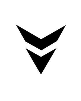 A black geometric symbol featuring two stacked downward arrows in a minimalist style, representing direction, navigation, or a modern abstract design element. vector