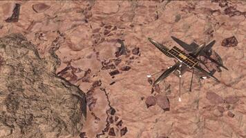 3d tolkning animation. fördärvar rover sätts in dess Utrustning mot de bakgrund av en Sann martian landskap. utforska uppdrag till mars. video