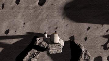 lunar astronaut i Plats kostym gående på de måne. planet jord är synlig. 3d tolkning animering video