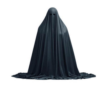 Ghost spooky photo object isolated transparency background fabric creepy mysterious ghostly figure draped dark fabric stands isolated transparency background creating spooky and mysterious atmosphere png
