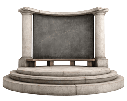 antico pietra podio con curvo colonne, il giro passi, e Esposto alle intemperie struttura, adatto per storico o classico architettura concetti, evoca senso di grandezza e atemporalità png